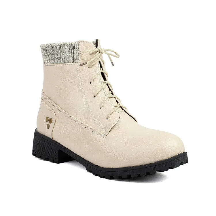 Women's Lace-Up Round Toe Low Heel Ankle Boots