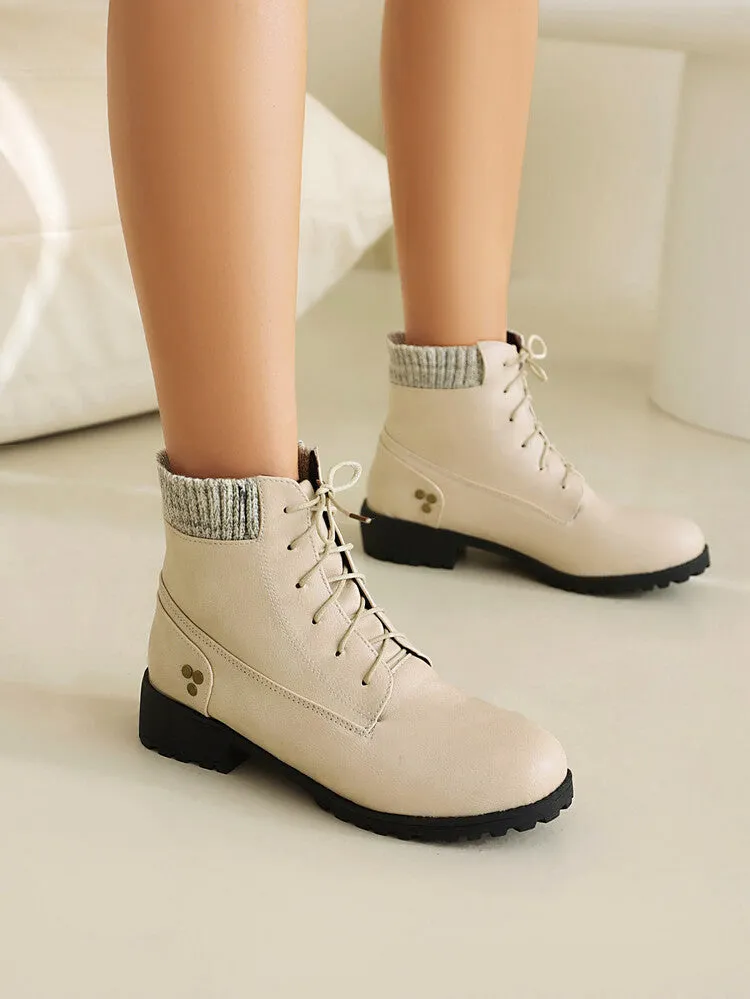 Women's Lace-Up Round Toe Low Heel Ankle Boots