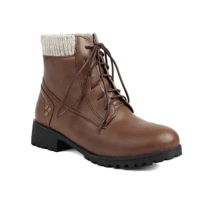 Women's Lace-Up Round Toe Low Heel Ankle Boots