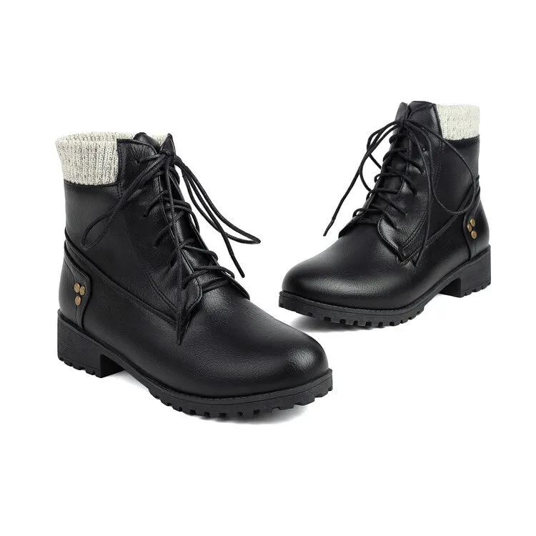 Women's Lace-Up Round Toe Low Heel Ankle Boots