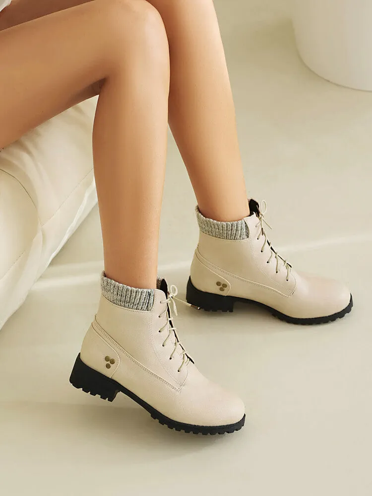 Women's Lace-Up Round Toe Low Heel Ankle Boots