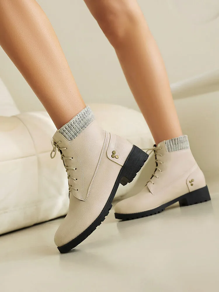 Women's Lace-Up Round Toe Low Heel Ankle Boots