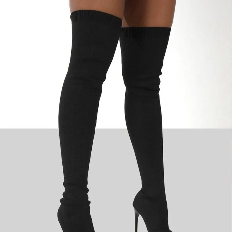 Women's Lightweight Above Knee High Heel Sock Boots