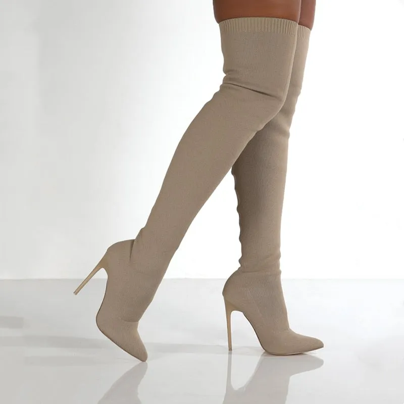 Women's Lightweight Above Knee High Heel Sock Boots