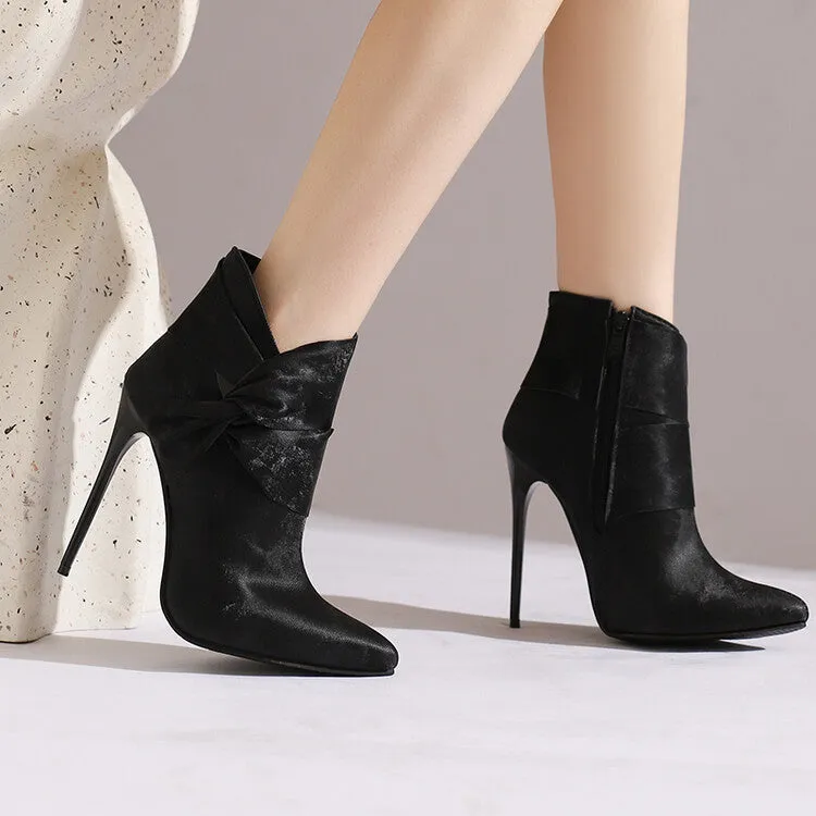 Women's Pleated Pointed Toe Thin Heel Ankle Boots
