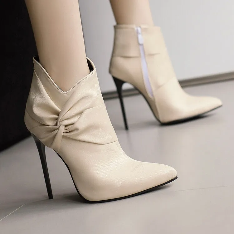 Women's Pleated Pointed Toe Thin Heel Ankle Boots