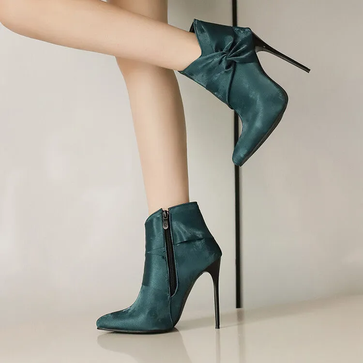Women's Pleated Pointed Toe Thin Heel Ankle Boots