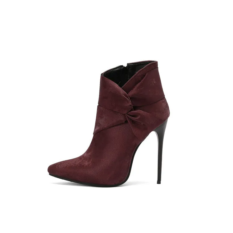 Women's Pleated Pointed Toe Thin Heel Ankle Boots