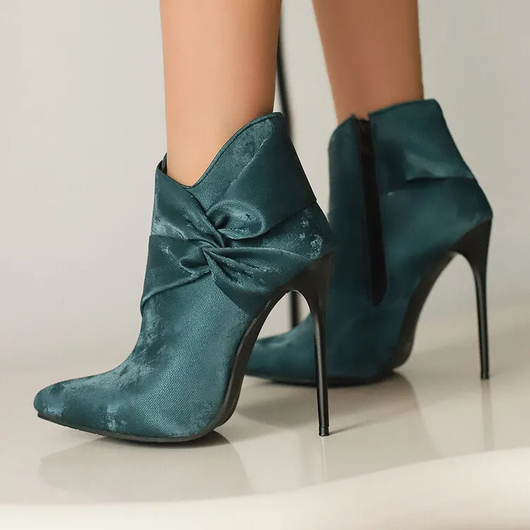 Women's Pleated Pointed Toe Thin Heel Ankle Boots