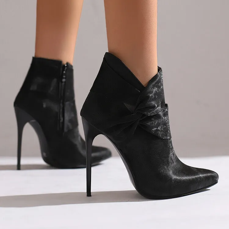 Women's Pleated Pointed Toe Thin Heel Ankle Boots