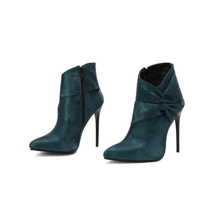 Women's Pleated Pointed Toe Thin Heel Ankle Boots