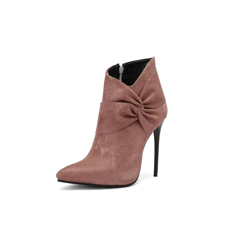 Women's Pleated Pointed Toe Thin Heel Ankle Boots