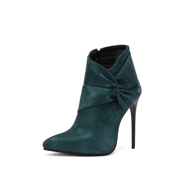 Women's Pleated Pointed Toe Thin Heel Ankle Boots