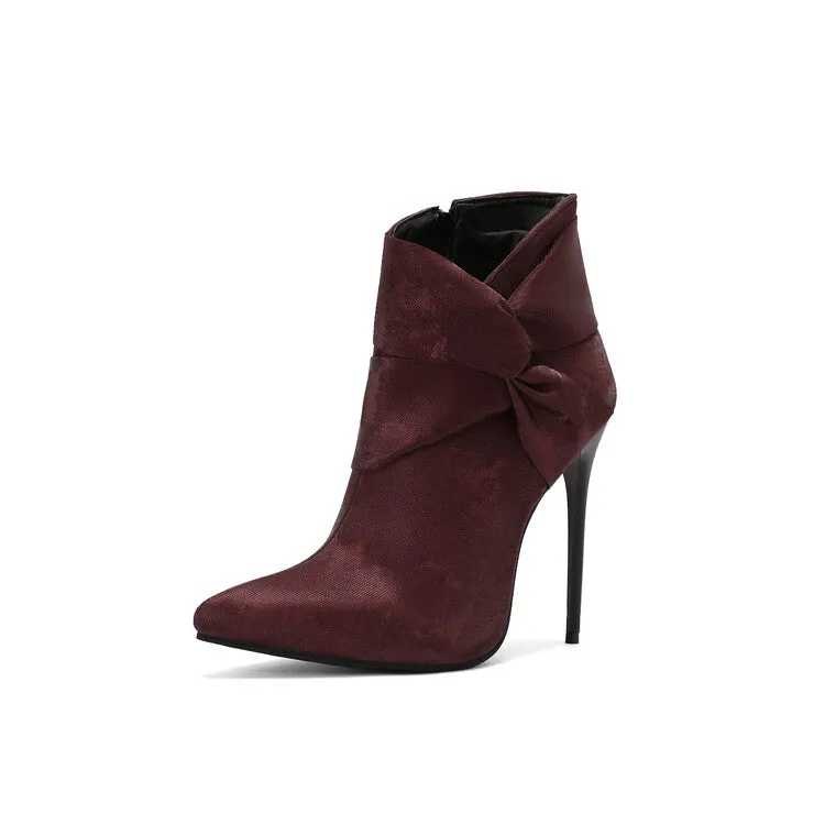 Women's Pleated Pointed Toe Thin Heel Ankle Boots