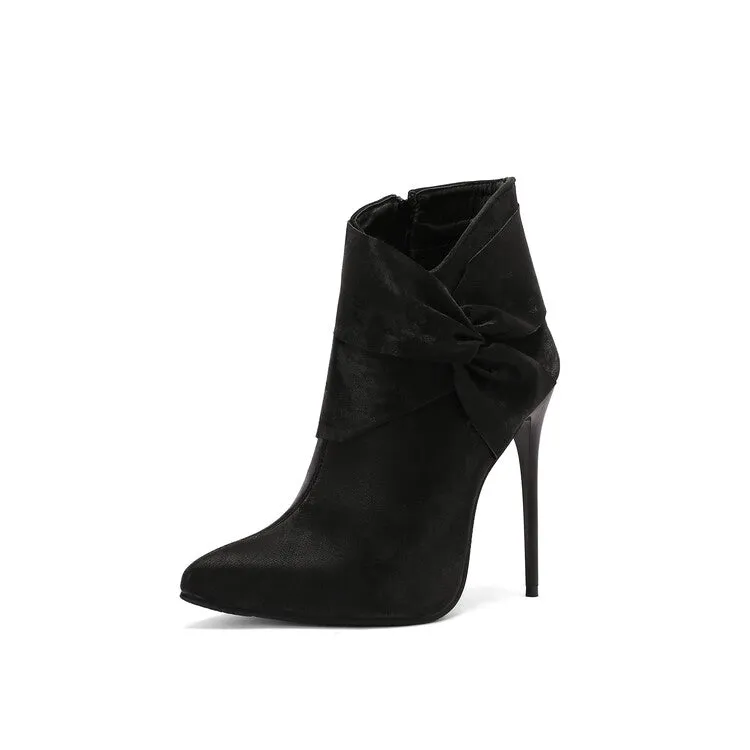 Women's Pleated Pointed Toe Thin Heel Ankle Boots