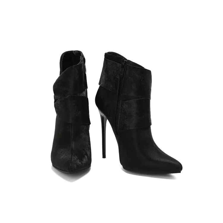 Women's Pleated Pointed Toe Thin Heel Ankle Boots