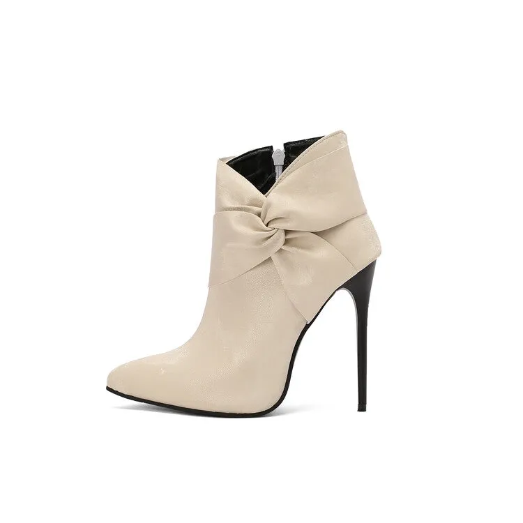 Women's Pleated Pointed Toe Thin Heel Ankle Boots
