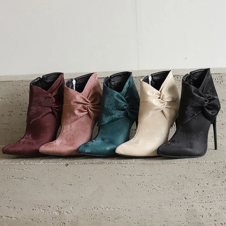 Women's Pleated Pointed Toe Thin Heel Ankle Boots
