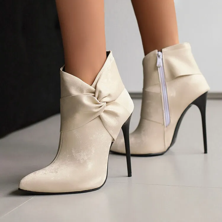 Women's Pleated Pointed Toe Thin Heel Ankle Boots