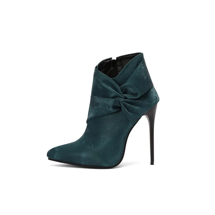 Women's Pleated Pointed Toe Thin Heel Ankle Boots