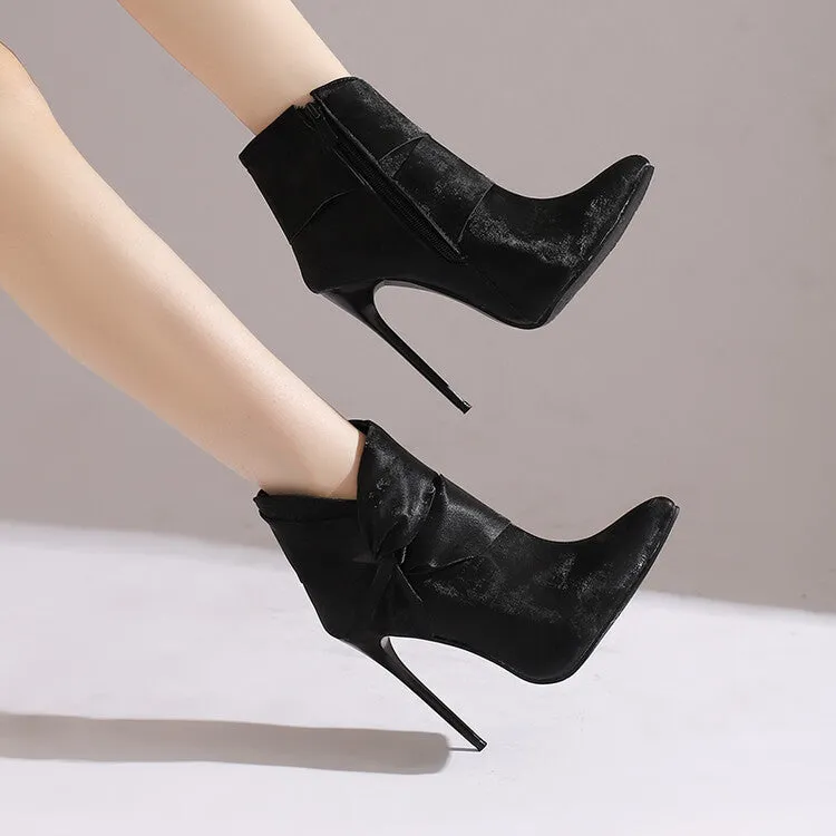 Women's Pleated Pointed Toe Thin Heel Ankle Boots