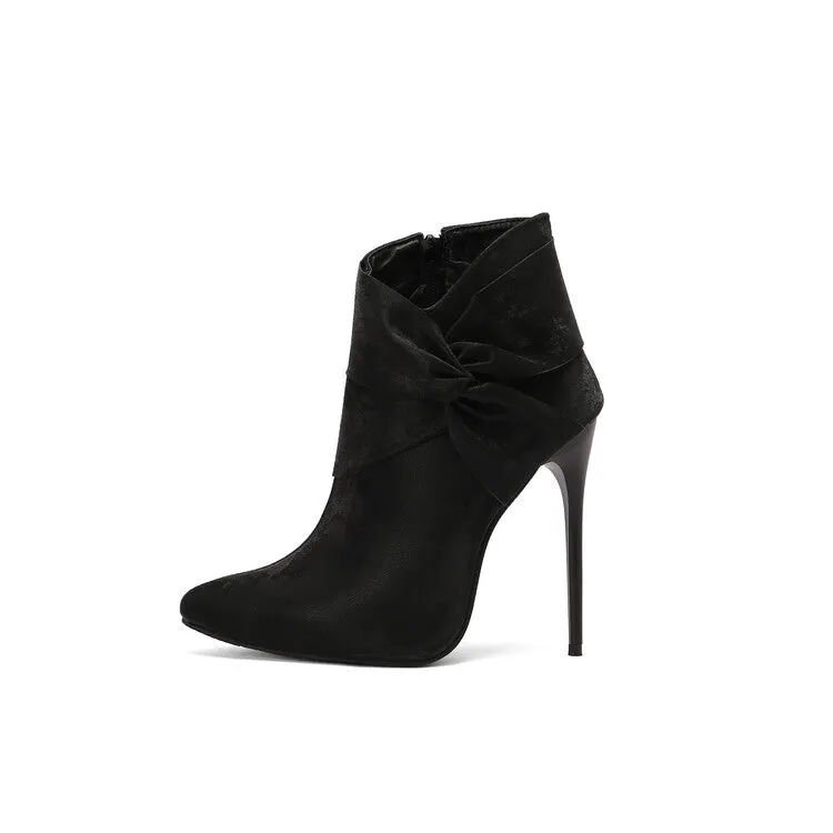 Women's Pleated Pointed Toe Thin Heel Ankle Boots