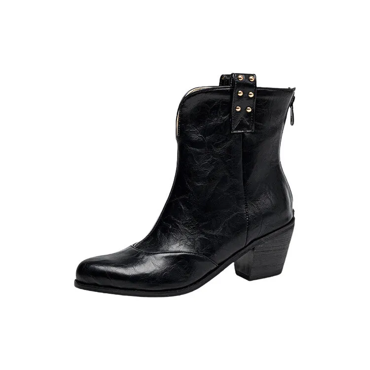 Women's Pointed Toe Square Heel Rivet Studded Ankle Boots