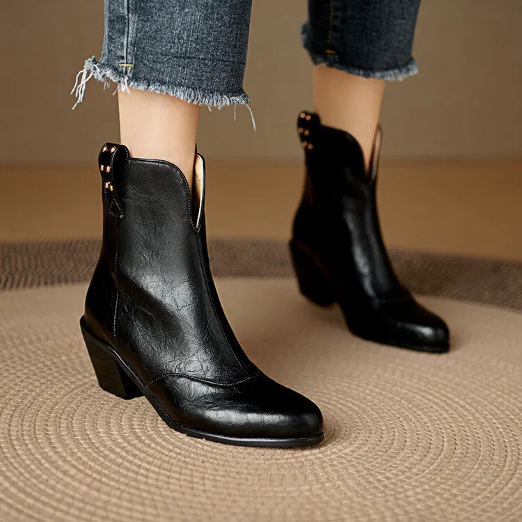 Women's Pointed Toe Square Heel Rivet Studded Ankle Boots
