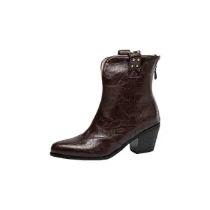 Women's Pointed Toe Square Heel Rivet Studded Ankle Boots