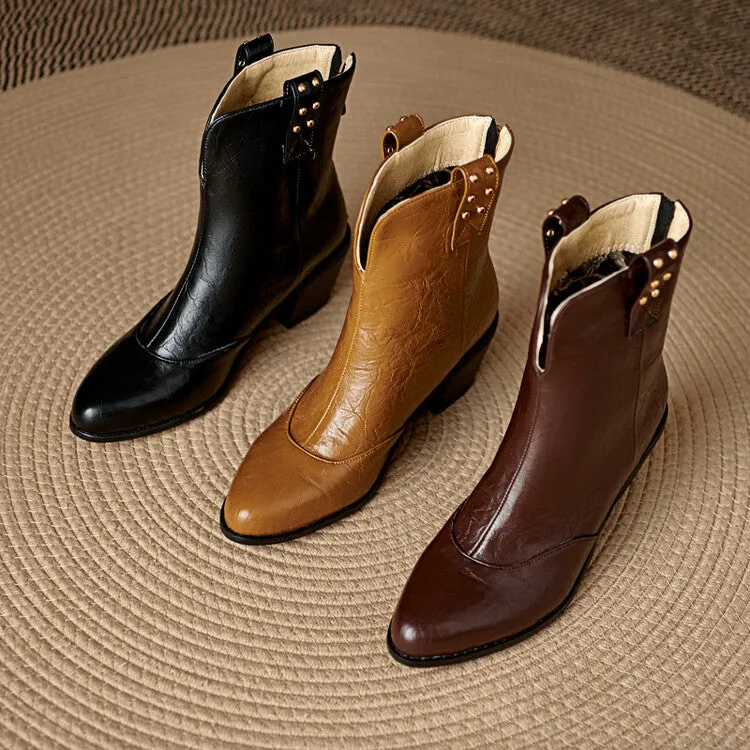Women's Pointed Toe Square Heel Rivet Studded Ankle Boots