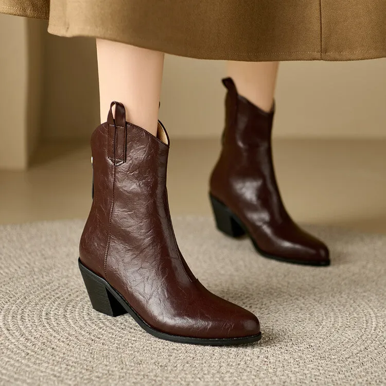 Women's Pointed Toe Square Heel Western Ankle Boots
