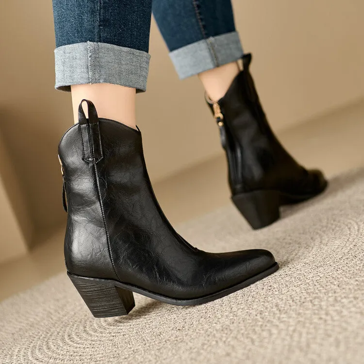 Women's Pointed Toe Square Heel Western Ankle Boots