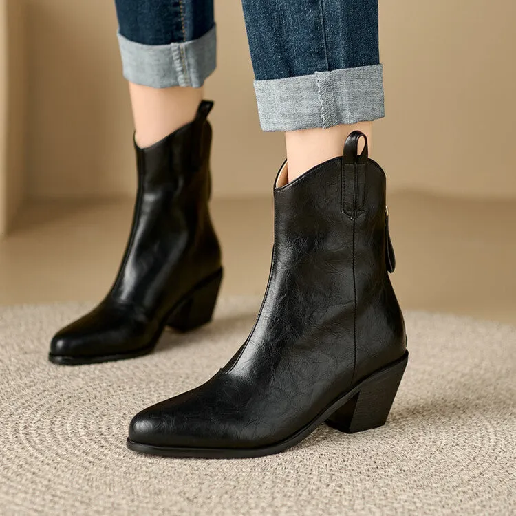 Women's Pointed Toe Square Heel Western Ankle Boots