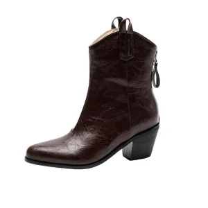 Women's Pointed Toe Square Heel Western Ankle Boots