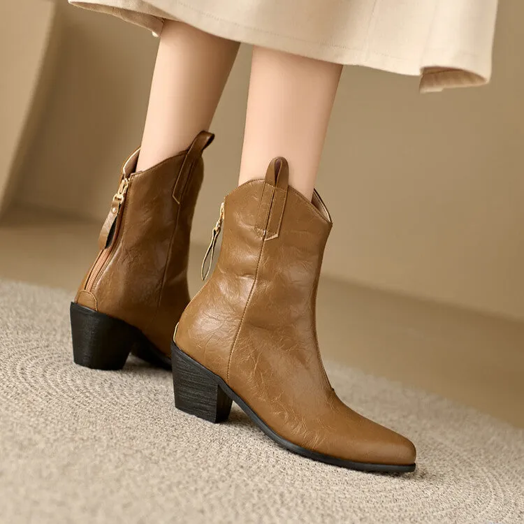 Women's Pointed Toe Square Heel Western Ankle Boots