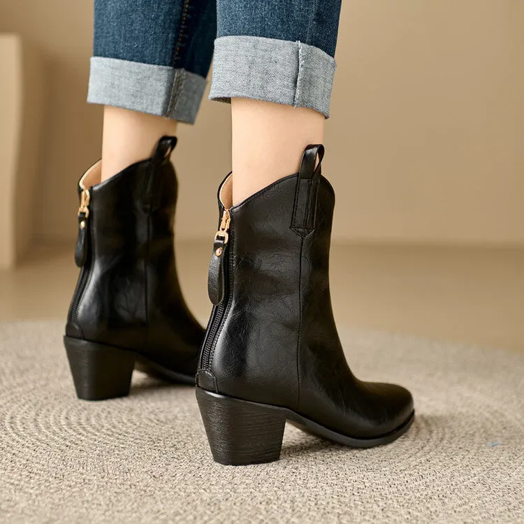 Women's Pointed Toe Square Heel Western Ankle Boots