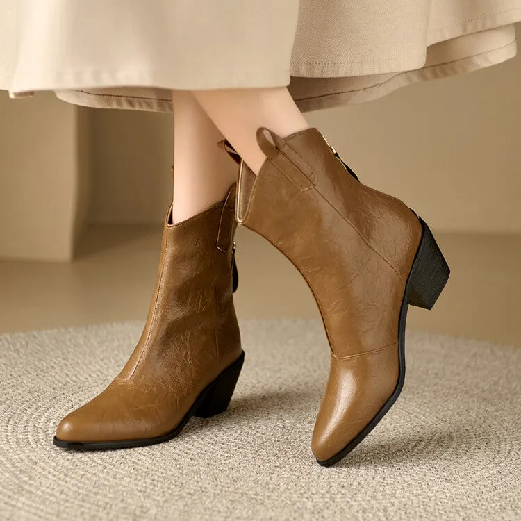 Women's Pointed Toe Square Heel Western Ankle Boots