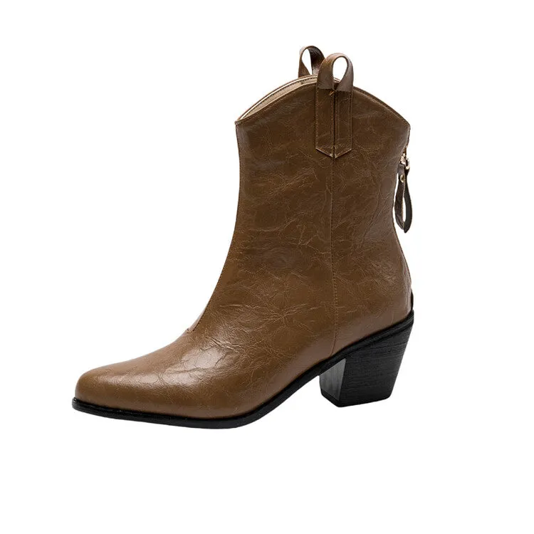 Women's Pointed Toe Square Heel Western Ankle Boots