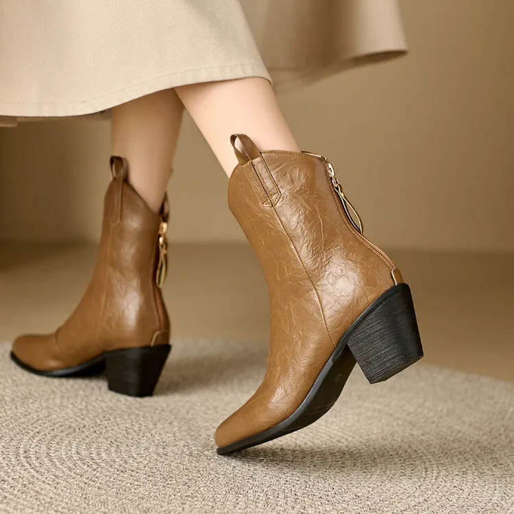 Women's Pointed Toe Square Heel Western Ankle Boots