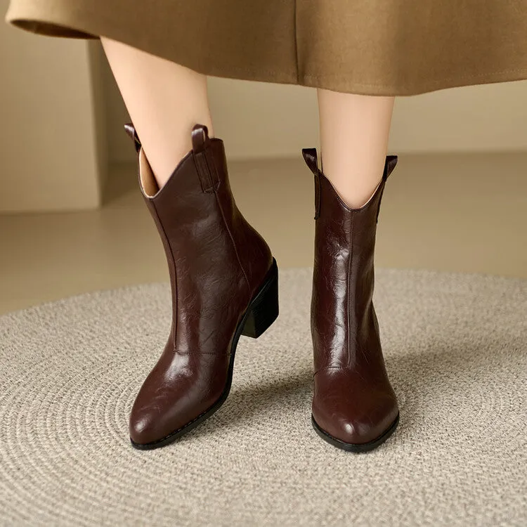 Women's Pointed Toe Square Heel Western Ankle Boots