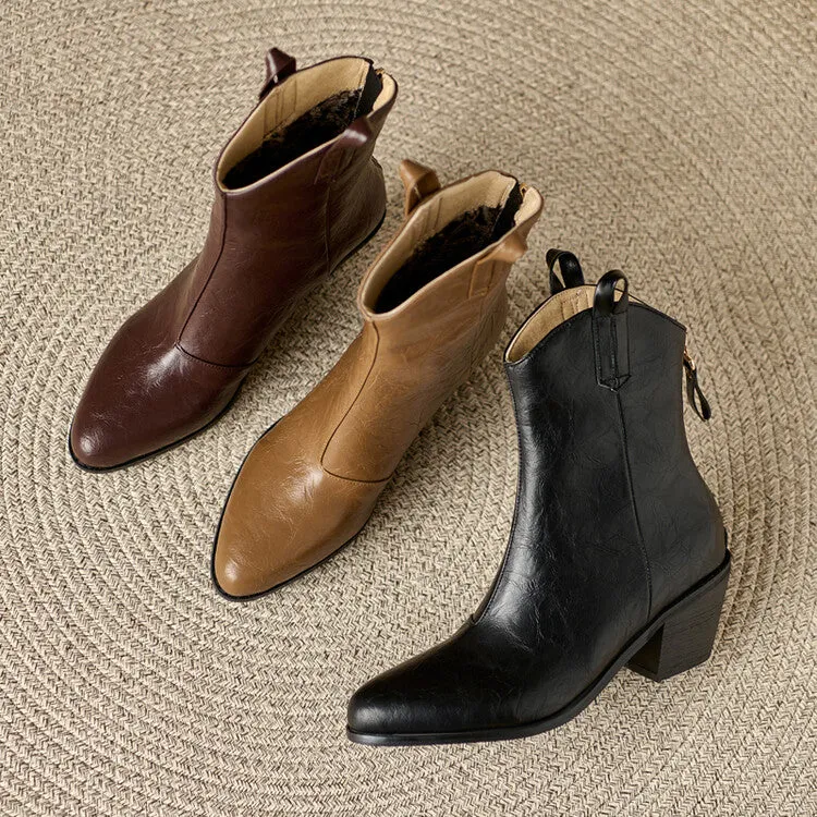 Women's Pointed Toe Square Heel Western Ankle Boots