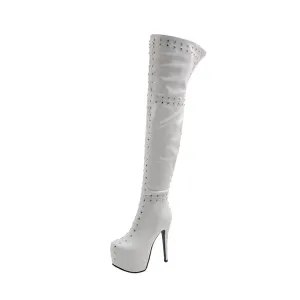 Women's Rivets Patchwork Side Zippers Stiletto Heel Platform Over the Knee Boots