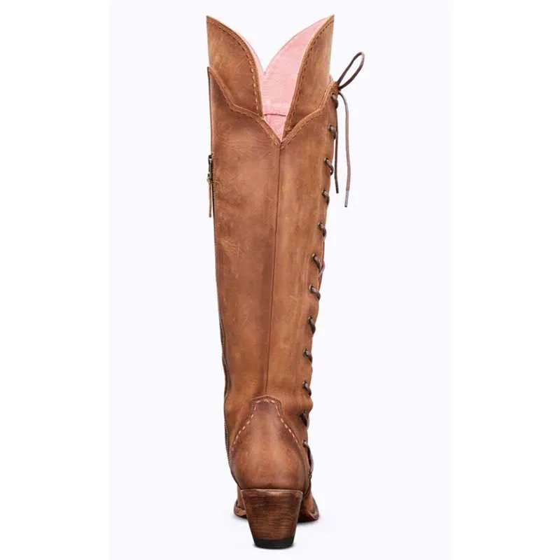 Women's Western Boots Knee High Boots Lace Up Embroidered Boot