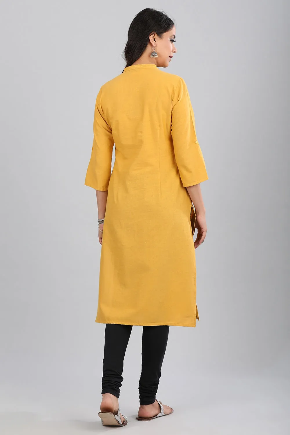 Yellow Mandarin Neck Solid kurta