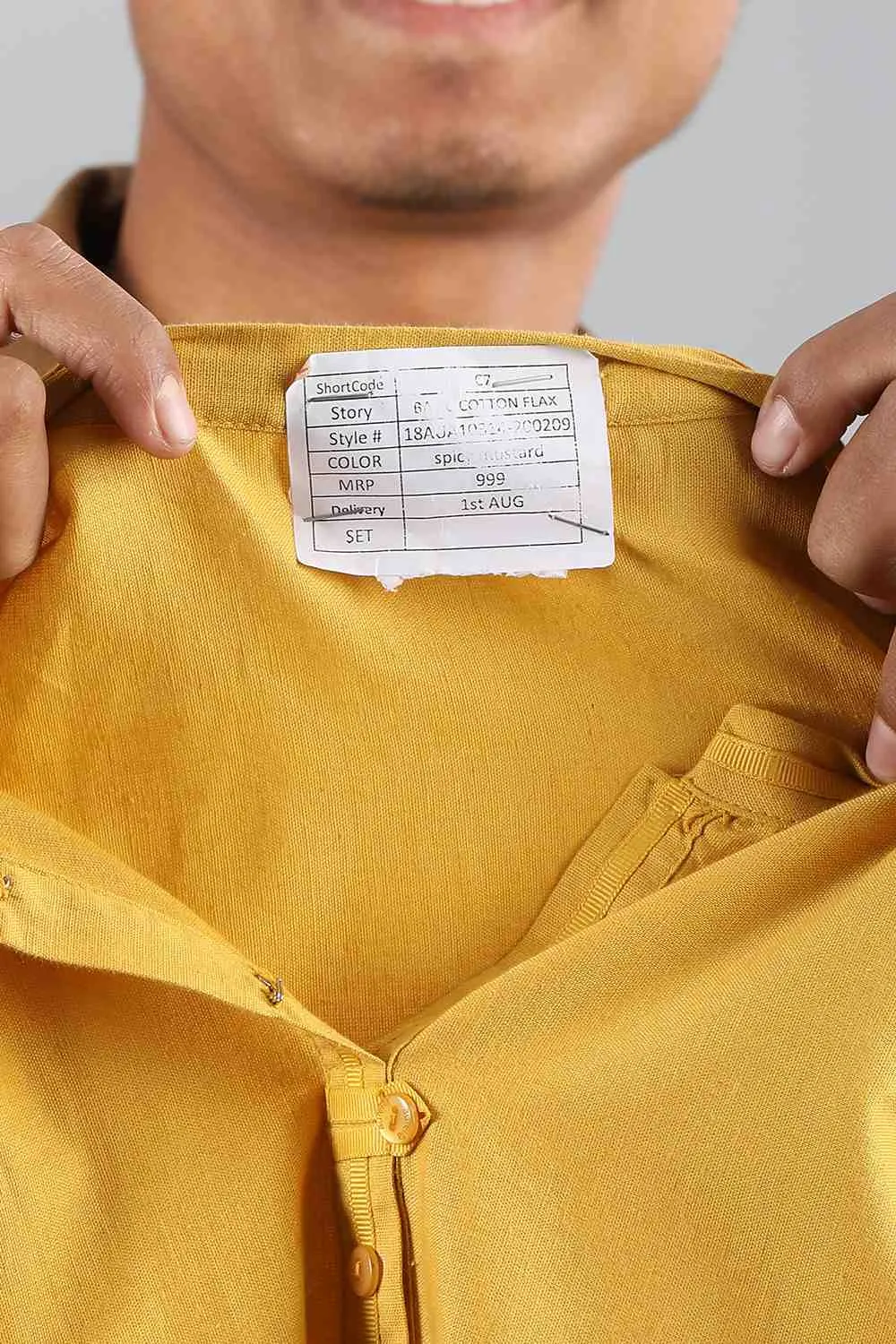 Yellow Mandarin Neck Solid kurta