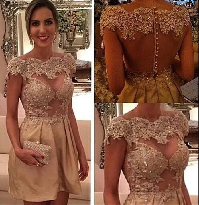 Yellow Sexy Homecoming Dress, Short Appliques Homecoming Dress