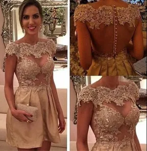 Yellow Sexy Homecoming Dress, Short Appliques Homecoming Dress