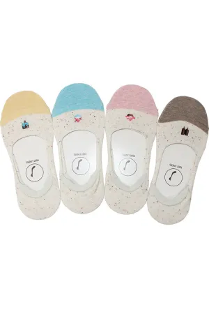YM82 12 Pairs 4 Assorted Color Cotton Foot Liners – No Show Socks