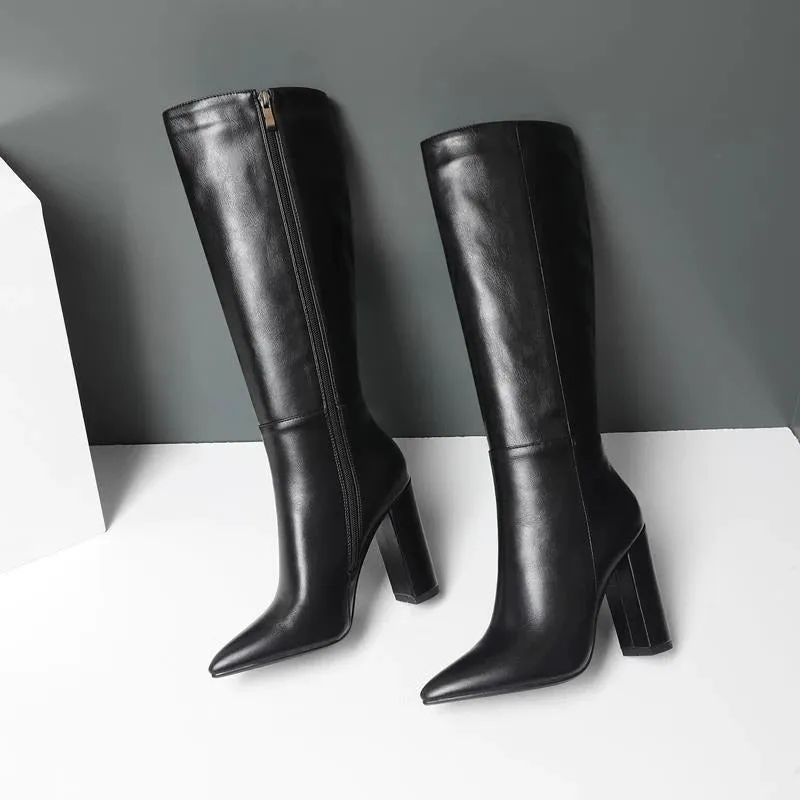 Zip Thick Heeled Knee High Winter Boots